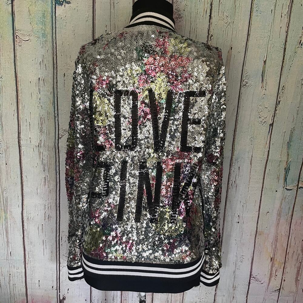 Victoria's Secret PINK Jacket Womens XS Multicolor Sequin Varsity Bomber